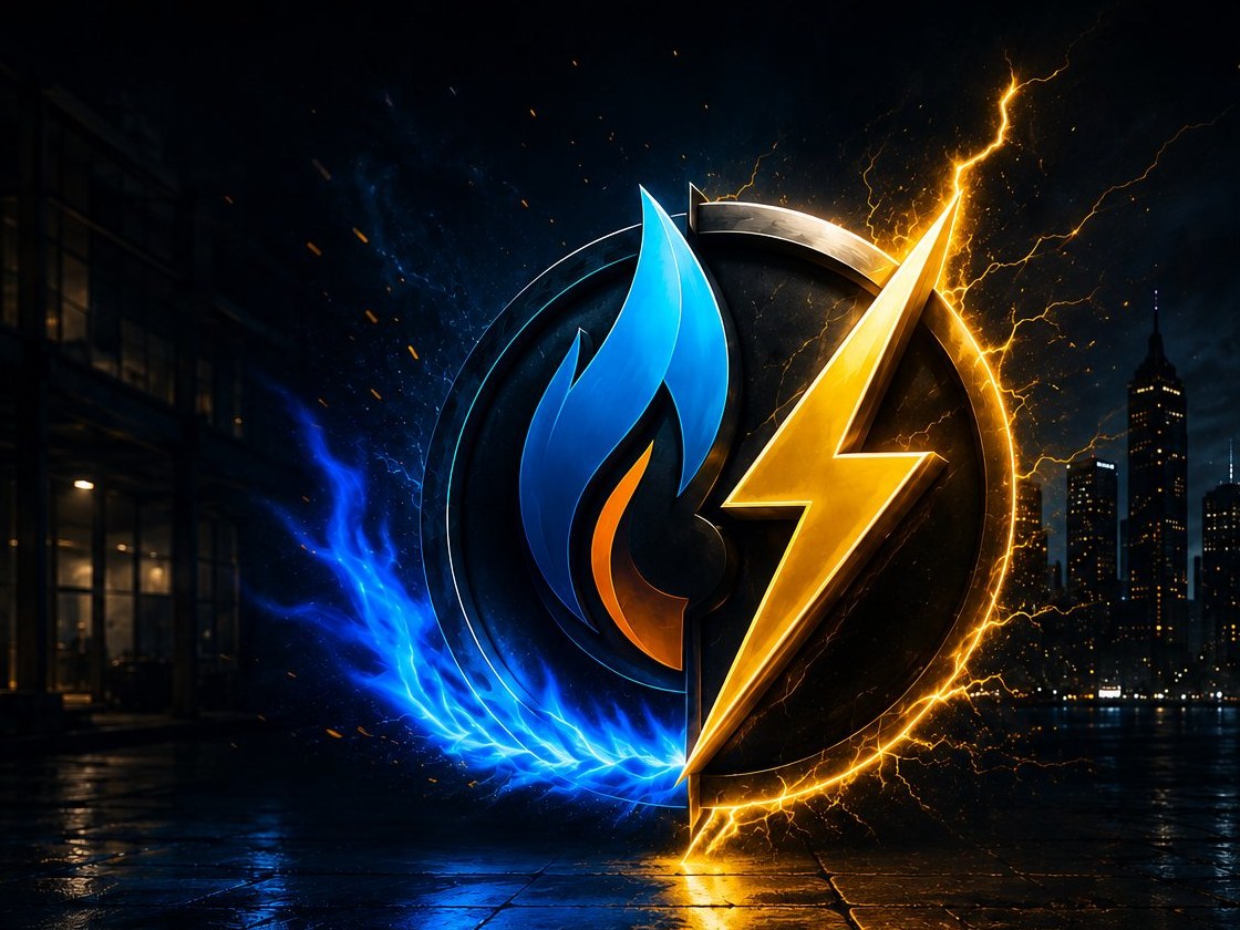 CD Gas & Electric blue flame and gold lightning emblem